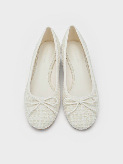 Tweed Bow Ballet Pumps, Multi, hi-res