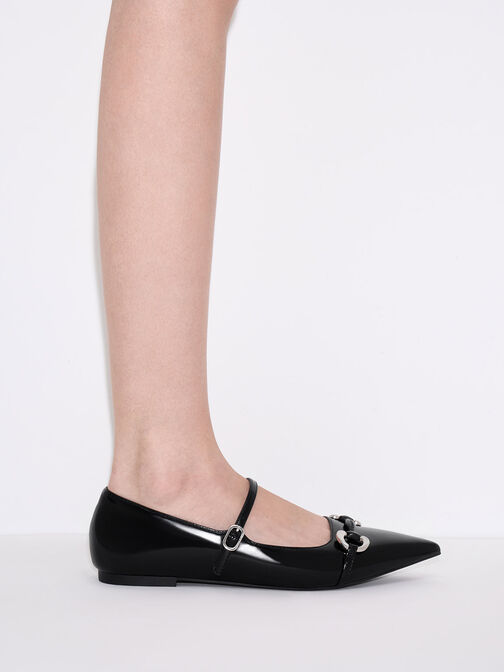 Metallic Accent Pointed-Toe Mary Janes, Black Box, hi-res