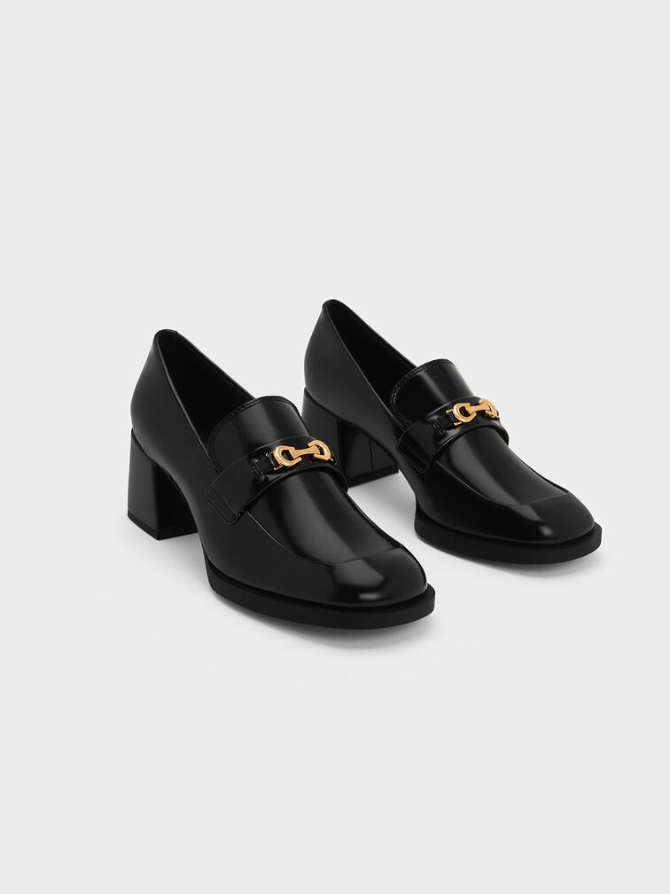 Metallic Accent Block Heel Loafer Pumps, Black Box, hi-res