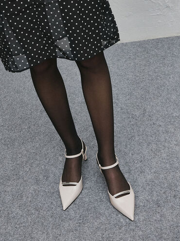 Leather Kitten-Heel Ankle-Strap Pointed-Toe Pumps, Light Grey, hi-res