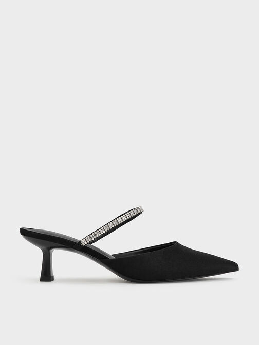 Ambrosia Textured Gem-Embellished Pointed-Toe Mules, Black Textured, hi-res