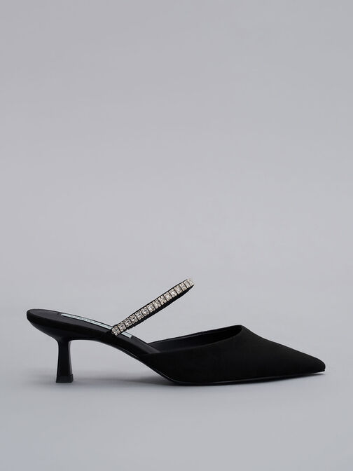 Ambrosia Textured Gem-Embellished Pointed-Toe Mules, Black Textured, hi-res