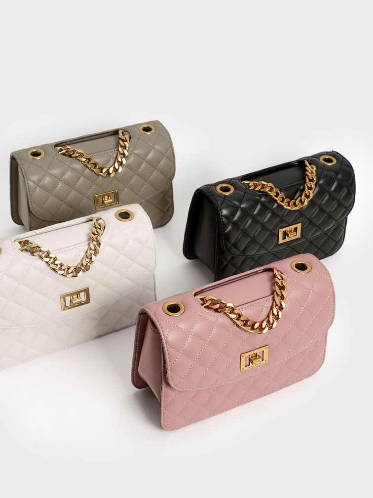 Quilted Chain Bag, Ivory, hi-res