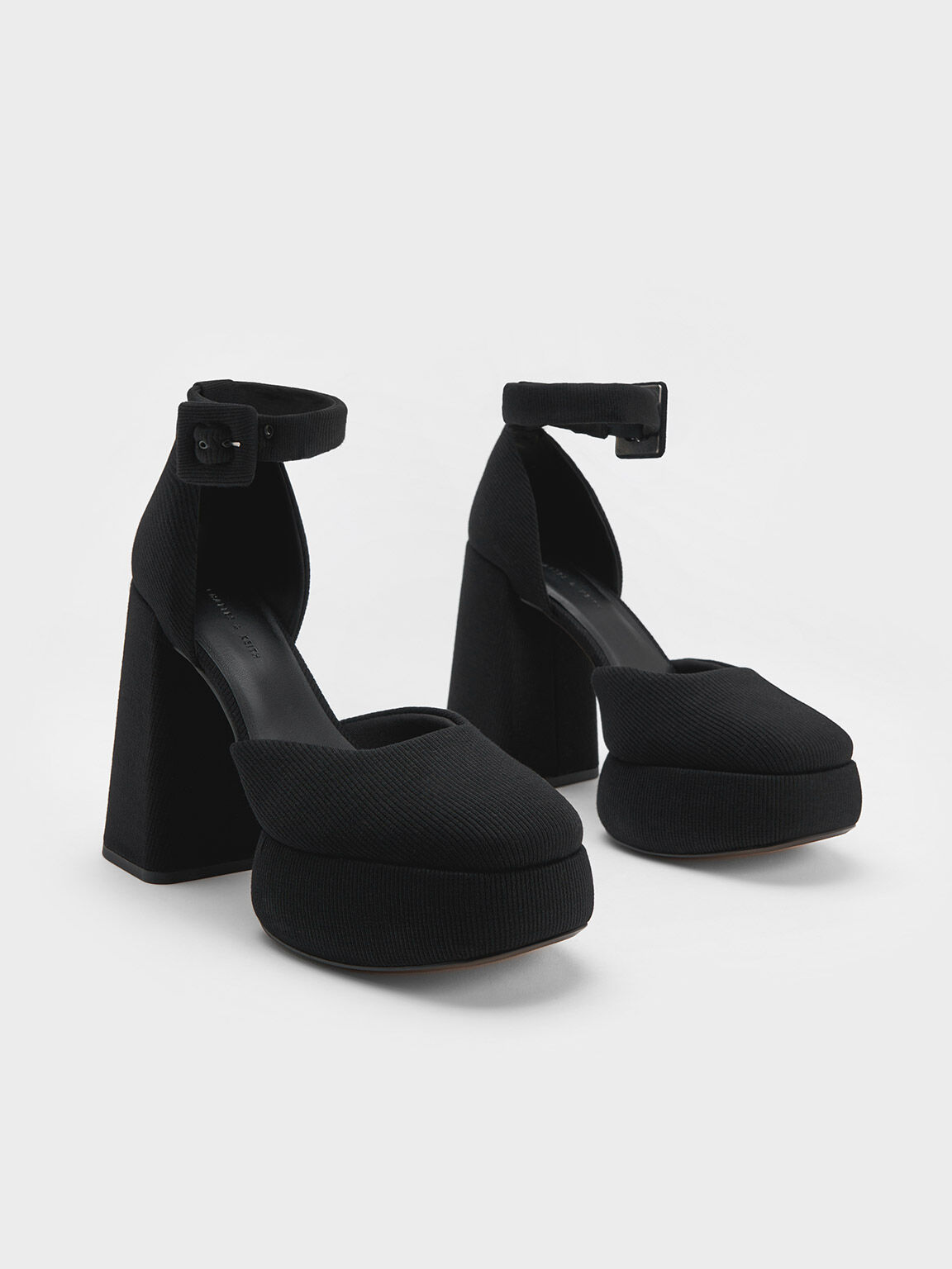 Zapatos D'Orsay Tejidos con Plataforma y Hebilla, Negro, hi-res