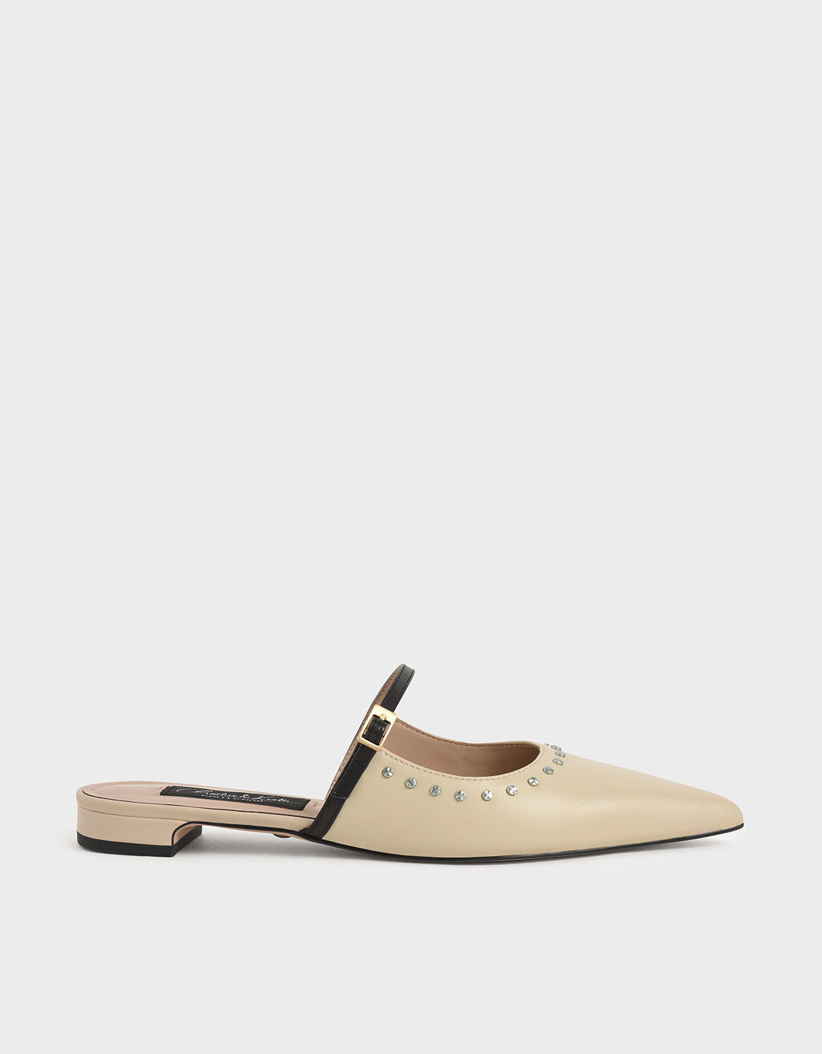 Beige Studded Leather Mules | CHARLES 