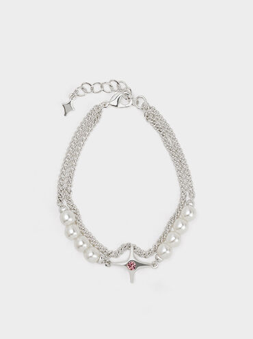 Silver Estelle Star & Pearls Double Chain-Link Bracelet - CHARLES & KEITH US