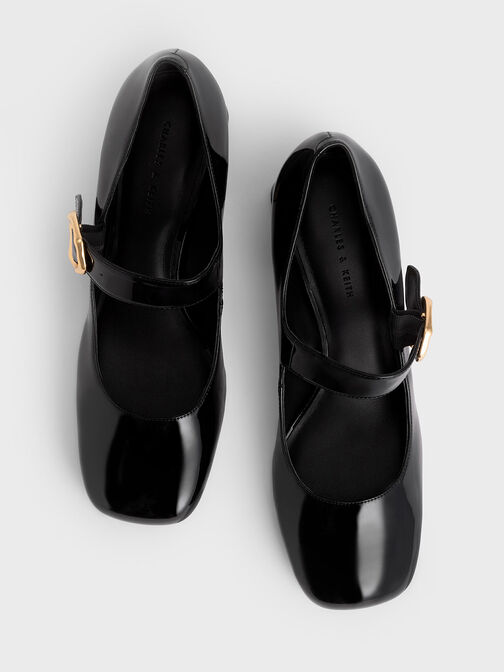 金屬釦瑪莉珍粗跟鞋, 黑色, hi-res