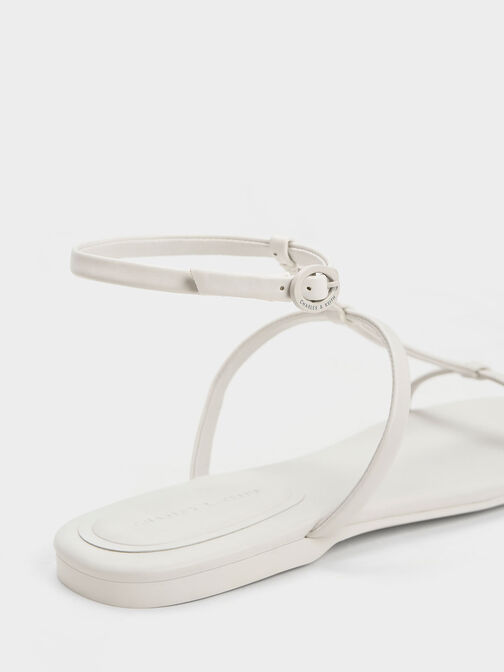 T-Bar Ankle-Strap Sandals, White, hi-res