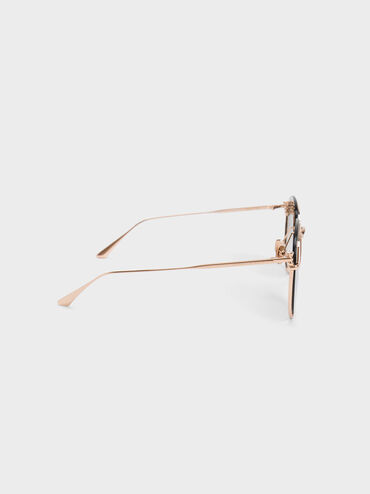 Oversized Wireframe Aviator Sunglasses, Rose Gold, hi-res