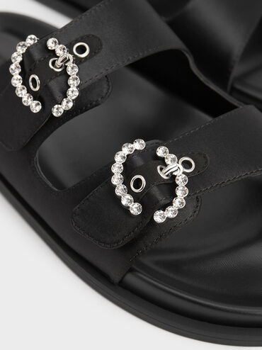 Sandalias de poliéster reciclado con hebilla decorada, Negro texturizado, hi-res