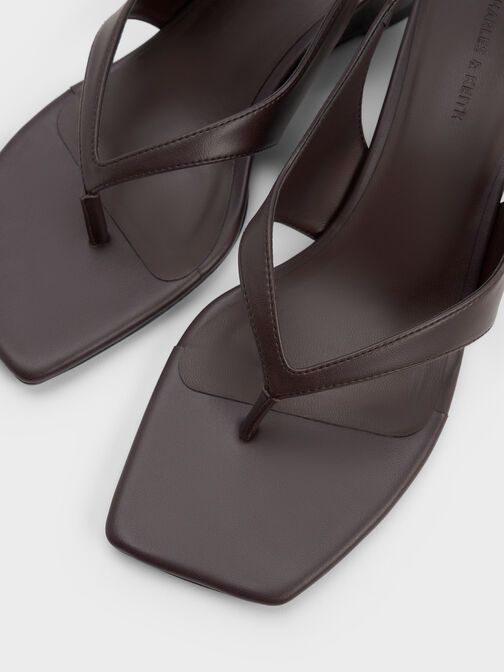 Wedge-Heel Slingback Thong Sandals, Burgundy, hi-res