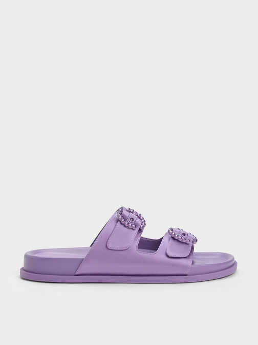 Embellished Buckle Recycled Polyester Sandals, Purple, hi-res