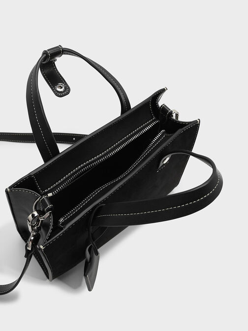 Structured Top Handle Bag, Black, hi-res
