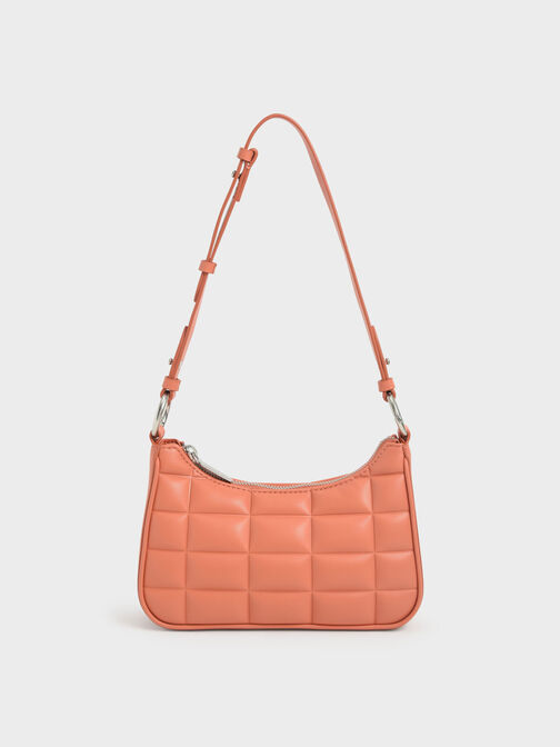 Maze Quilted Chain Shoulder Bag, Naranja, hi-res