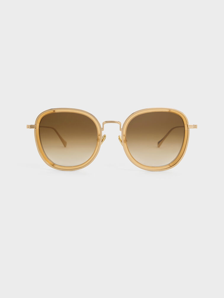 Lynx Recycled Acetate Metallic-Rim Oversized Sunglasses, Toffee, hi-res