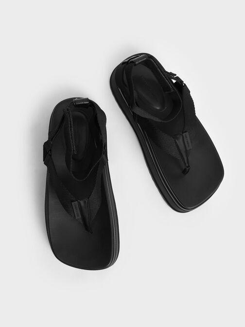 Joss Ankle-Strap Flatform Thong Sandals, Black, hi-res
