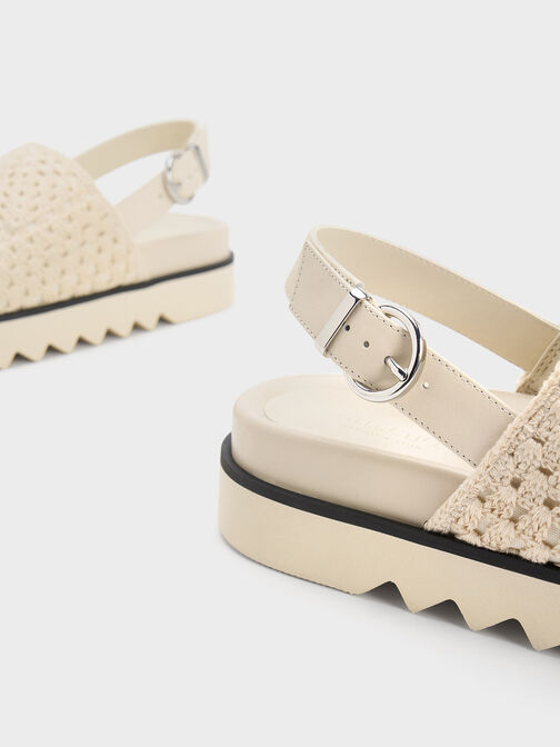 Crochet & Leather Slingback Sandals, Chalk, hi-res
