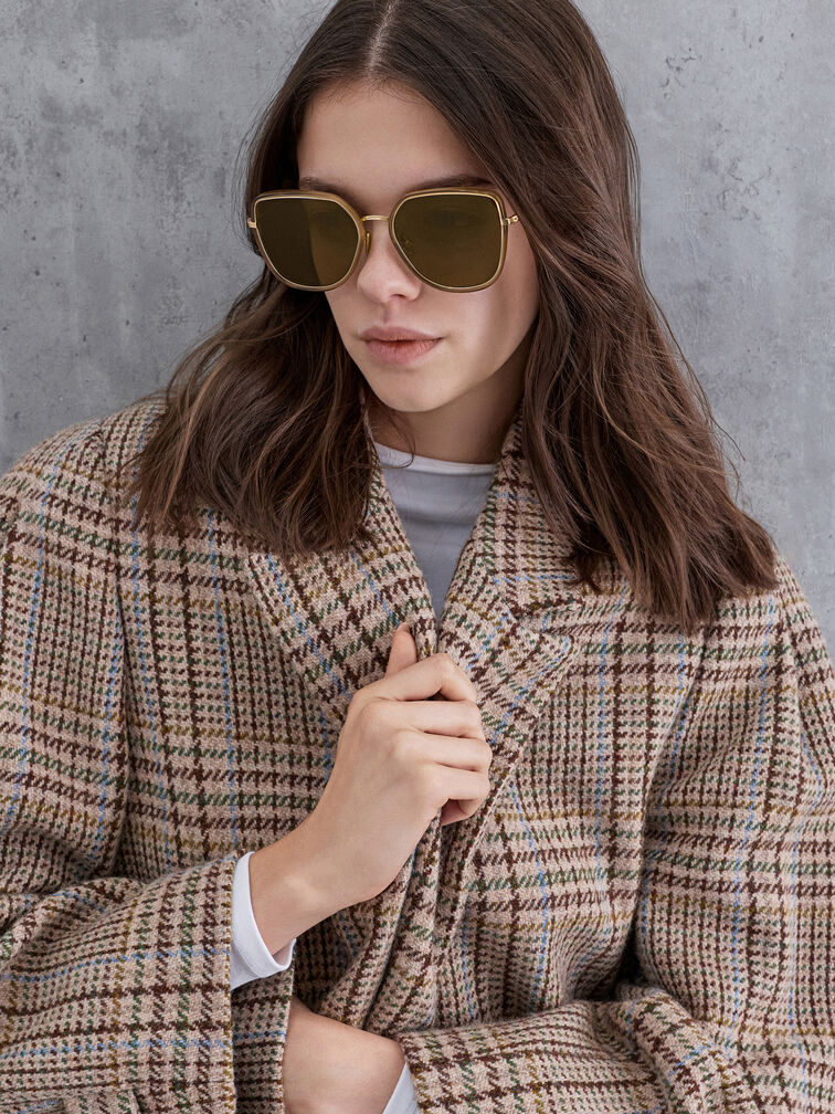 Lunettes de soleil oversize &agrave; monture &eacute;caille de tortue et verres papillon Lisbeth, Chestnut Brown, hi-res