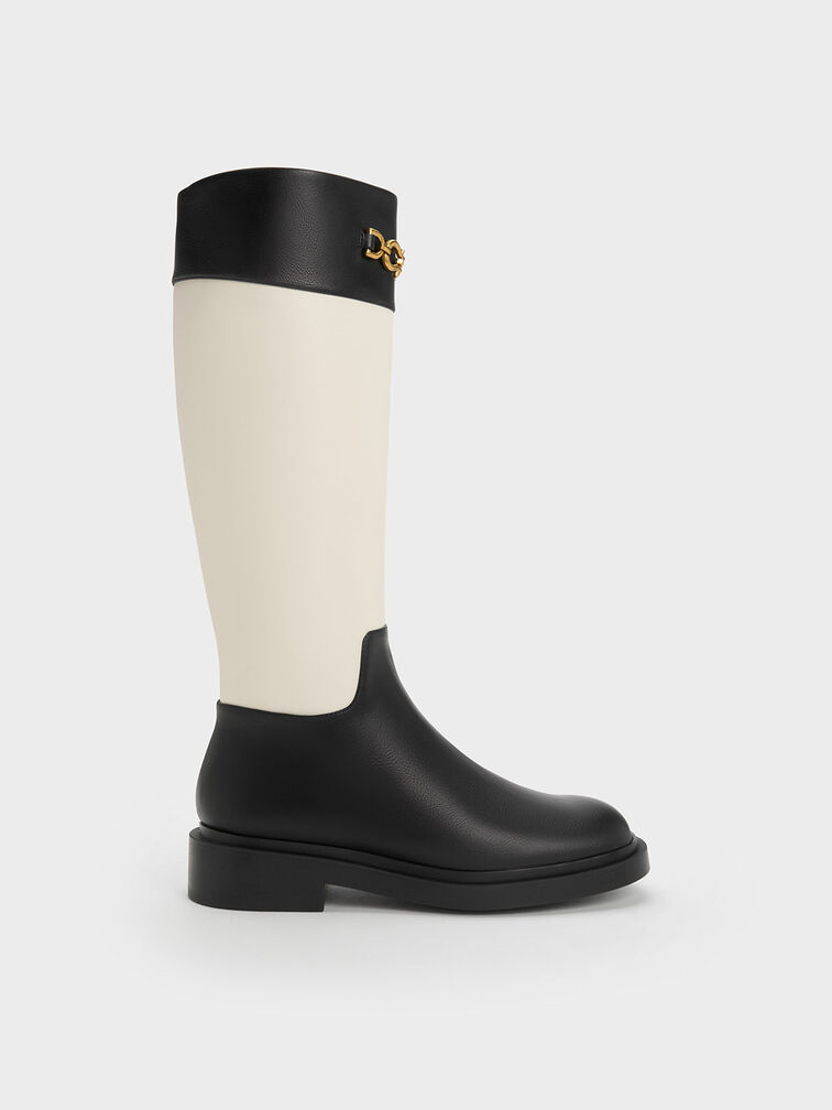 Bryn Two-Tone Metallic Chain Accent Knee-High Boots, Multi, hi-res