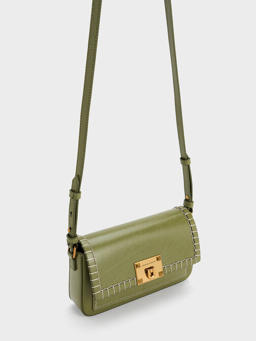 Circe Stitch-Trim Top Handle Bag, Olive, hi-res