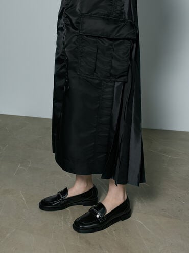 Braided-Chain Metallic-Accent Loafers, Black Box, hi-res