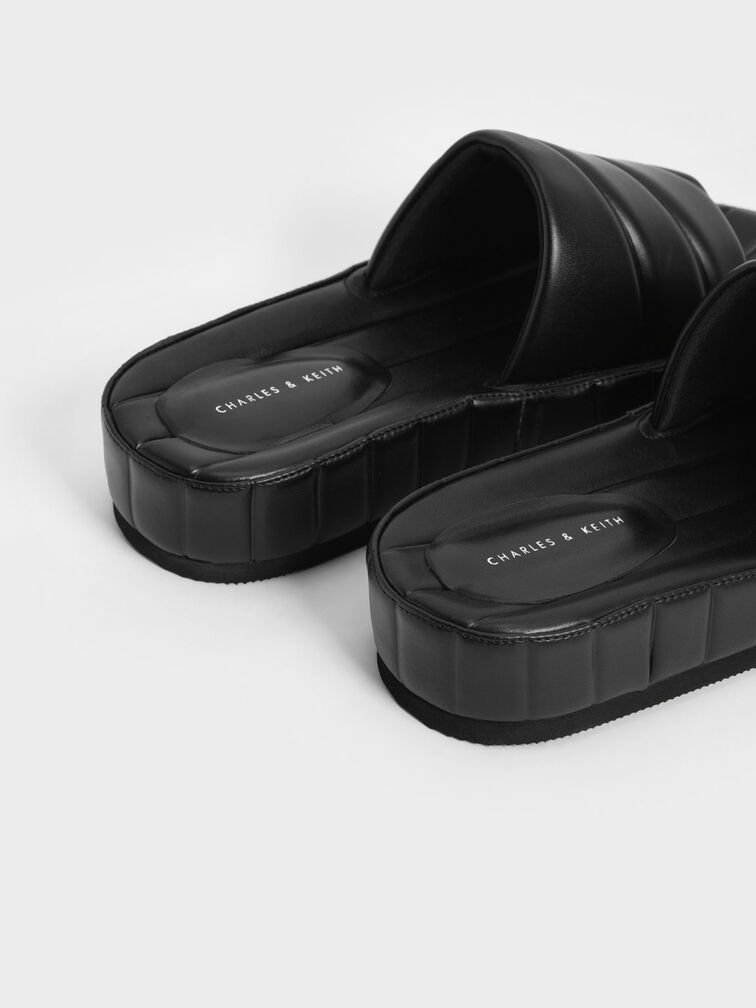 蓬軟造型厚底拖鞋, 黑色, hi-res