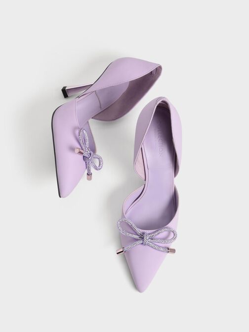 Zapatos de tacón D'Orsay con lazo y adorno de gemas, Lila, hi-res