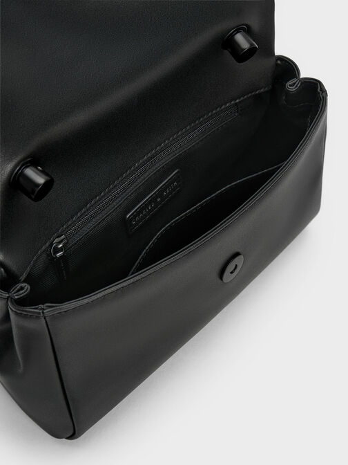 Curved Handle Shoulder Bag, Black, hi-res
