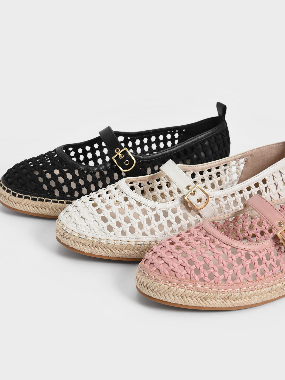 Front Buckle Woven Canvas Espadrilles, Pink, hi-res