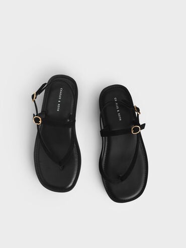 Textured Strappy Flatform Thong Sandals, Negro texturizado, hi-res