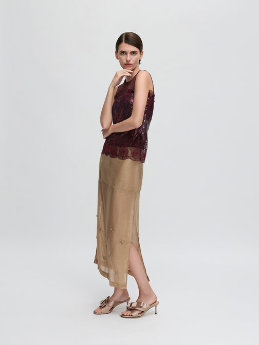 Pleated-Bow Heeled Mules, Nude, hi-res