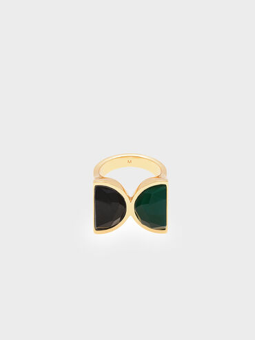 Black Marble Brass Ring, Green, hi-res