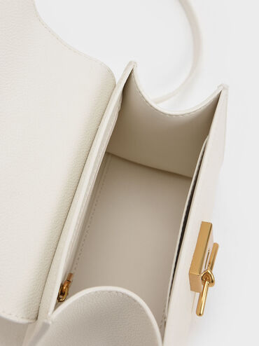 Huxley Metallic Push-Lock Top Handle Bag, Cream, hi-res