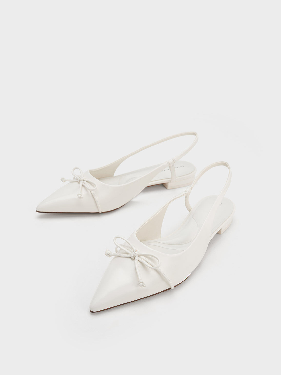 Bow Pointed-Toe Slingback Ballerinas, White, hi-res