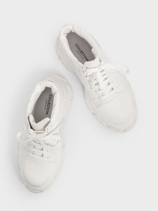 Recycled Polyester High-Top Sneakers, White, hi-res