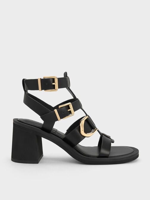 Gabine Leather Gladiator Sandals, Black, hi-res