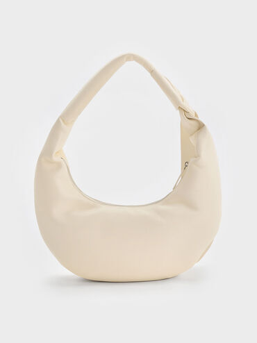 Bolso hobo curvo Toni con nudos, Blanco tiza, hi-res