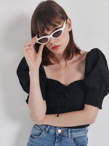 Acetate Oval Frame Sunglasses, White, hi-res