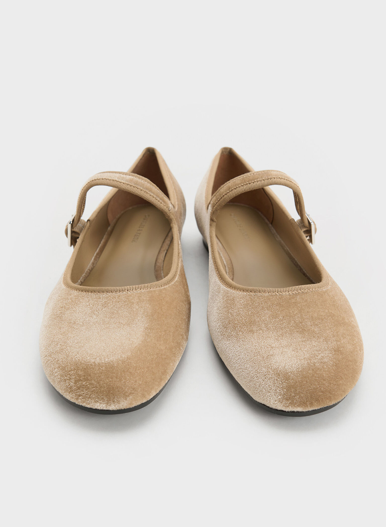 Carmel Velvet Buckled Mary Jane Flats, Beige, hi-res