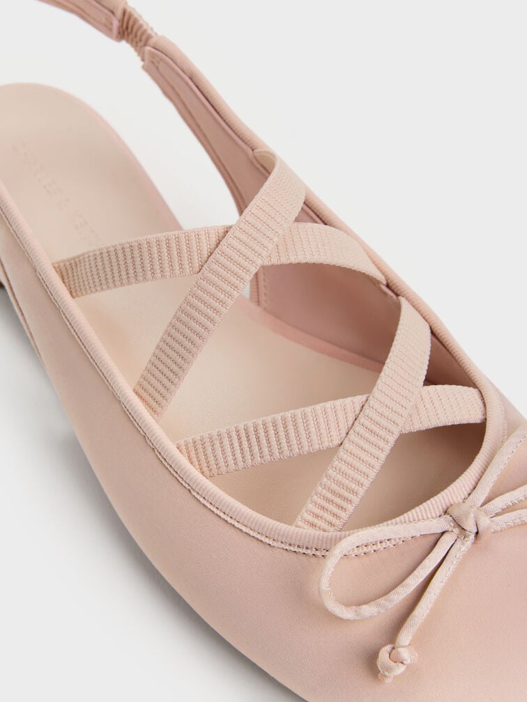 Satin Crossover Slingback Ballet Flats, Light Pink, hi-res