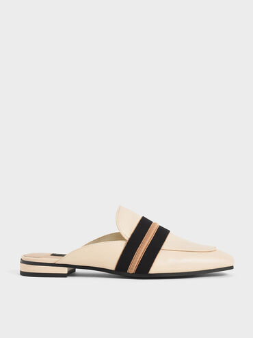 Two-Tone Leather Loafer Mules, Cream, hi-res