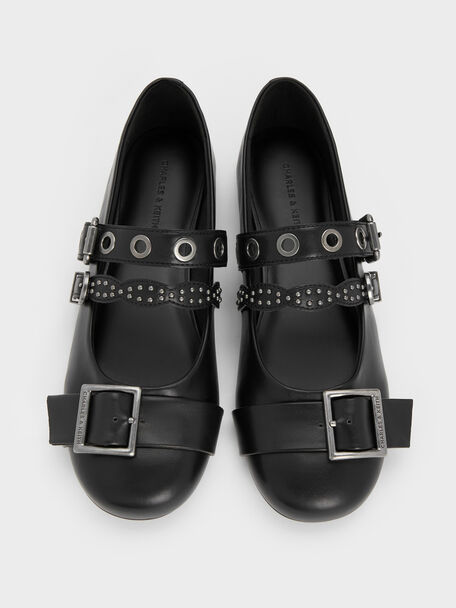 Aether Grommet Studded Mary Jane Flats, Black, hi-res