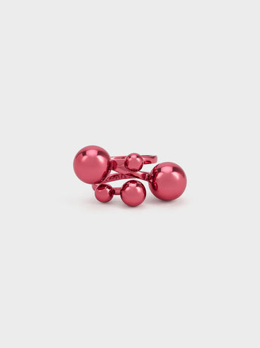 Metallic Sphere Sculptural Ring, Fuchsia, hi-res