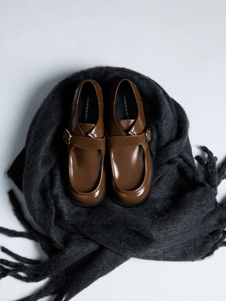 Buckled-Strap Loafers, Brown, hi-res