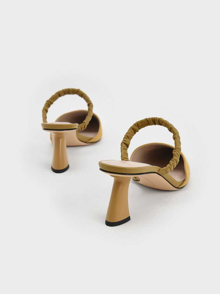 Ruched Strap Textured Mules, Mustard, hi-res