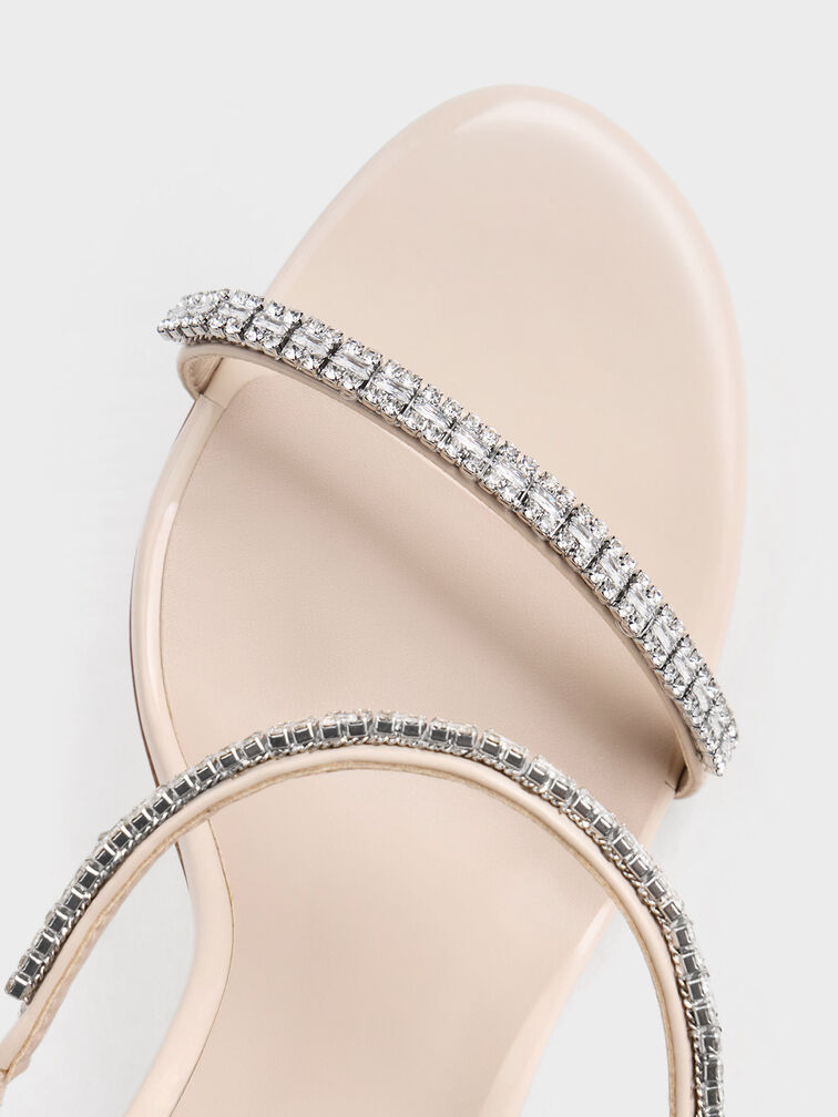 Ambrosia Patent Gem-Embellished Heeled Mules, Cream, hi-res