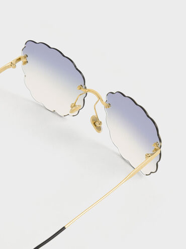 Multi-Tinted Scalloped Butterfly Sunglasses, Blue, hi-res