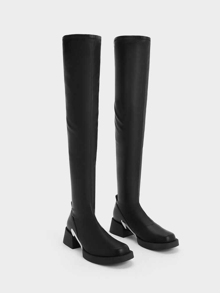 Black Devon Metallic-Accent Thigh-High Boots - CHARLES & KEITH US