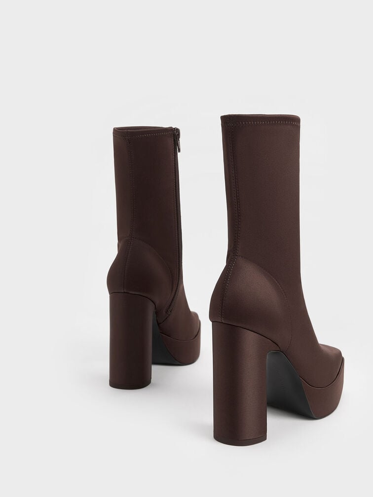 Platform Block Heel Ankle Boots, Dark Brown, hi-res