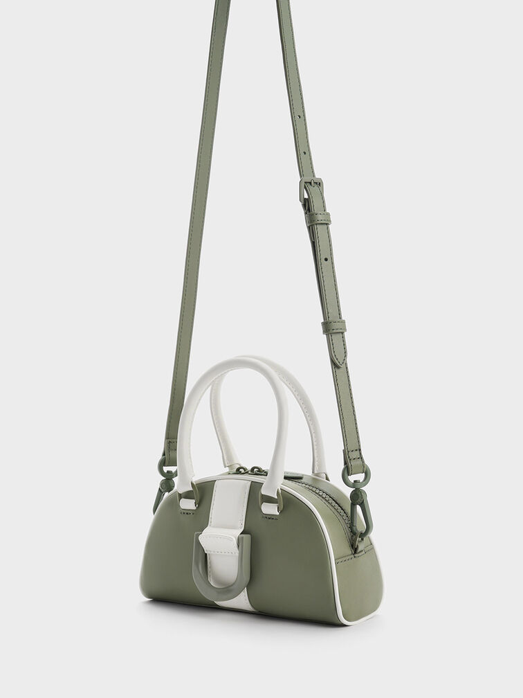 Gabine Two-Tone Leather Bowling Bag, Sage Green, hi-res